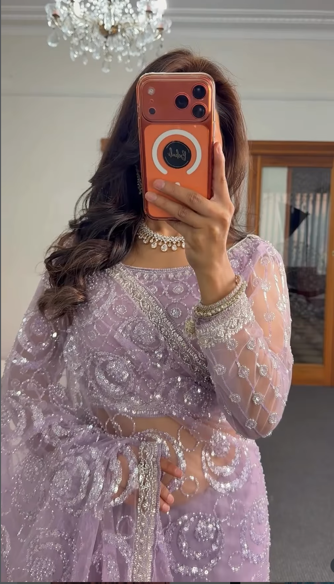 Lavender Sequin Embellished Saree - Premium Georgette