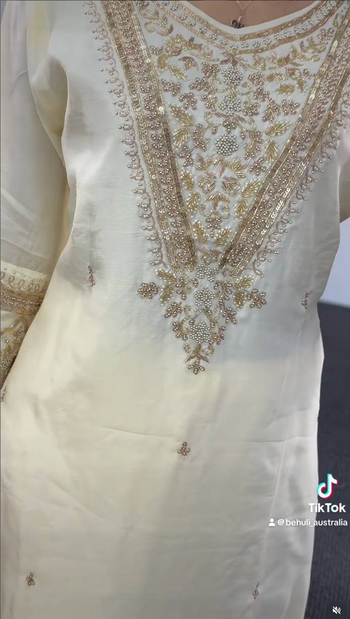 Ivory Embroidered Silk Kurta Set with Gold Brocade Dupatta