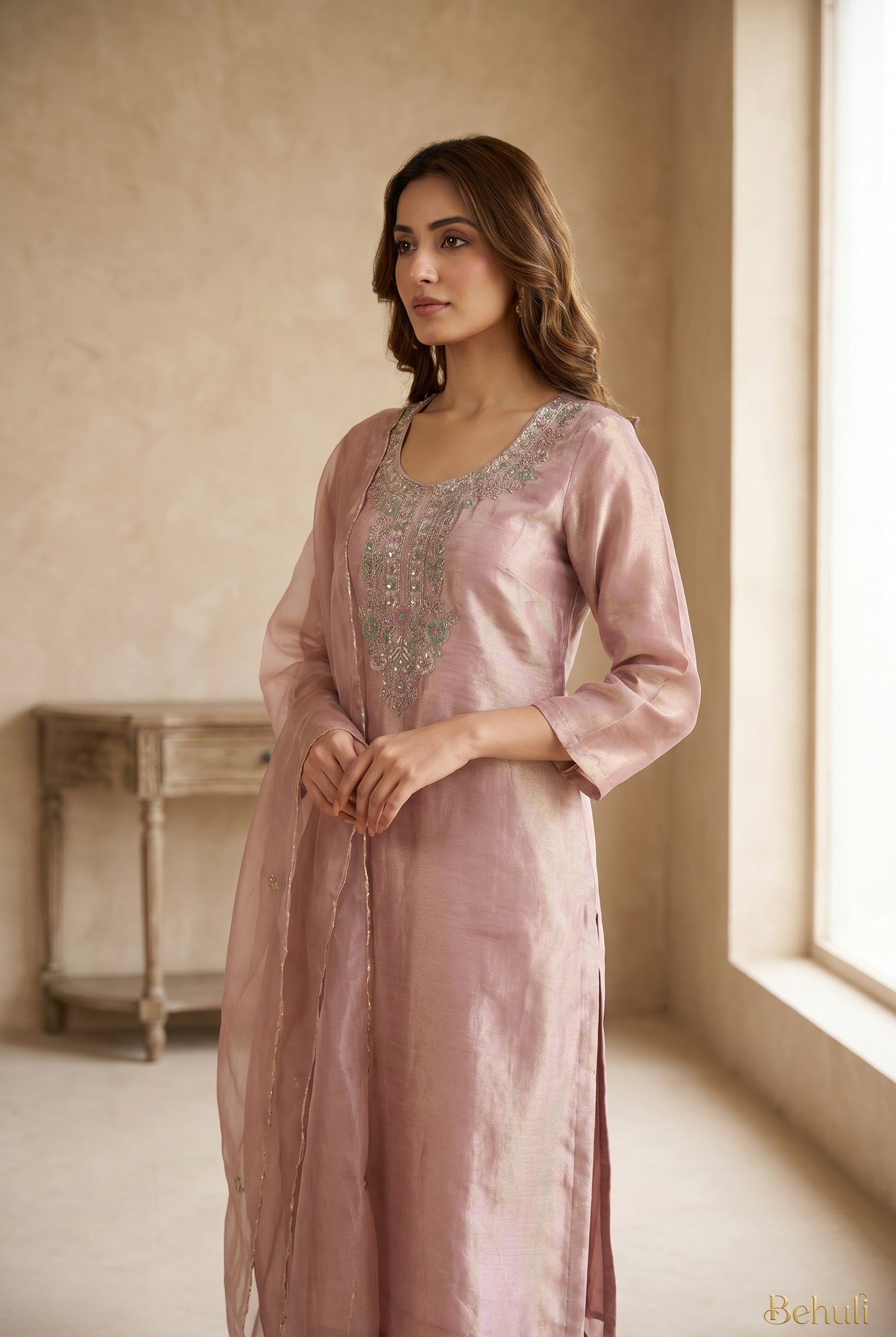 Blush Shimmer Silk Kurta Set