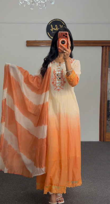 Cotton umbrella Anarkali kurta set with dupatta — Behuli Australia — alternate view 2