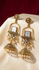 Antique Gold Jhumka Earrings with Kundan & Pearl Drops