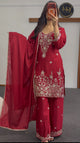 Red Embroidered Kurti Set with Sharara & Dupatta