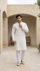 Ivory Men's Kurti with Chikankari-Style Embroidery & Mandarin Collar