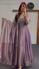 Mauve Salsa Fabric Anarkali with Pearl Detailing & Dupatta