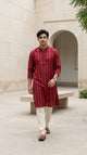 Maroon Tonal Cotton Men's Kurti
