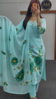 Aqua Floral Cotton Kurti Set