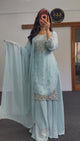 Blue Heavy Georgette Palazzo Suit Set