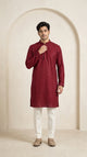Maroon Sequin Embroidered Men's Kurti with Mandarin Collar