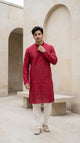 Maroon Red Men's Kurti with Embroidered Placket & Mandarin Collar