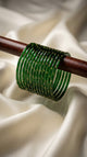 Emerald Green Glass Bangles with Gold Bead Detail