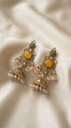 Mustard & Gold Jhumka Earrings with Pearl Drops
