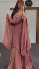 Dusty Rose Tissue Shimmer Palazzo Suit Set with Gota Work