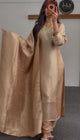 Beige Kurti Set with Zari Embroidery and Woven Dupatta