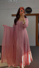 Pink Floral Chinon Anarkali