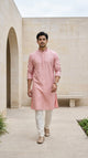 Pink Printed Men's Kurti with Mandarin Collar