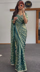 Green Crystal Shimmer Silk Saree