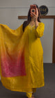 Mustard Floral Silk Kurti Set