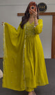 Lime Yellow Mal Chanderi Anarkali Suit with Sequin Embroidery