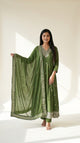 Olive Silver-toned Silk Anarkali