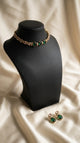 Emerald Green & Pink Stone Necklace & Earrings Jewellery Set