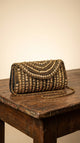 Black & Gold Beaded Embroidered Clutch Bag with Chain Strap