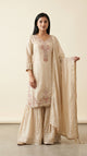 Ivory Crepe Silk Sharara Suit Set with Floral Embroidery