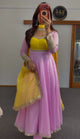 Yellow & Pink Georgette Anarkali Suit with Gold Embroidery
