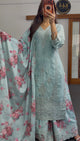 Powder Blue Embroidered Kurti Set with Floral Dupatta