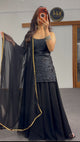 Black Tonal Soft Silk Kurti Set