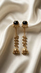 Black & Gold Jhumka Drop Earrings with Bell Chain Detail