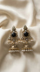 Black & Gold Oxidised Jhumka Earrings with Pearl Drops