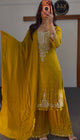 Mustard Silver Chinon Kurti Set
