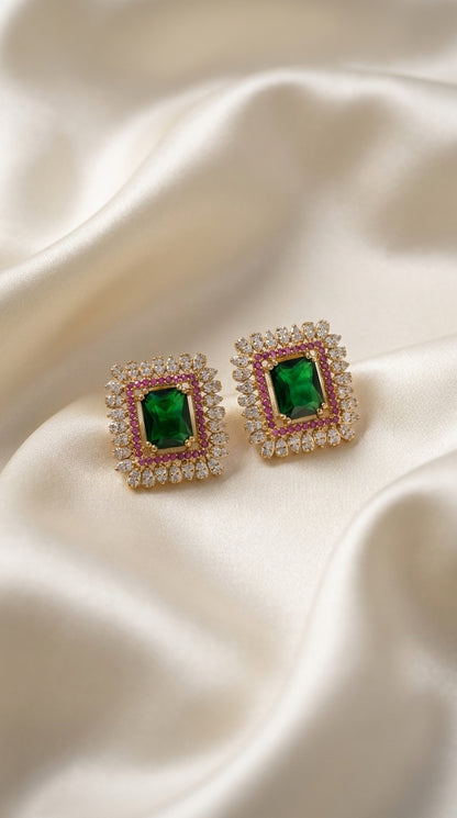 Emerald Green & Diamond-Style Choker Necklace with Earring