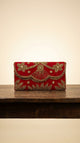 Red Embroidered Clutch Bag with Gold Beadwork Detailing