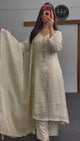 Ivory A-Line Kurti Set with Mirror Work Embroidered Sleeves