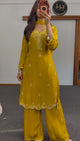 Mustard White Chinon Palazzo Suit Set
