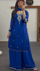 Blue Gold-tone Chinon Palazzo Suit Set