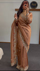 Copper Satin Saree with Floral Embroidered Border