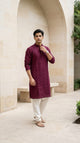 Maroon Embroidered Men's Kurti with Mandarin Collar