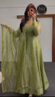 Olive Green Anarkali with Sequin Work & Pearl-Trim Dupatta
