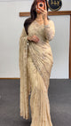 Ivory Floral Chiffon Saree