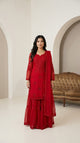 Red Georgette Sharara Set with Sequin & Resham Embroidery