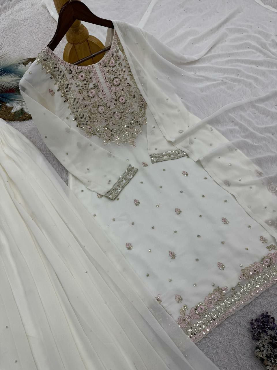 Ivory Floral Georgette sharara Suit Set