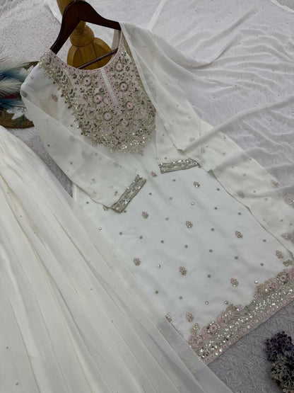 Ivory Floral Georgette sharara Suit Set
