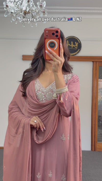 Rose Silver Chinon Anarkali