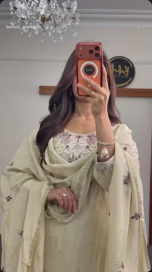 Ivory Kurthi set with Handwork