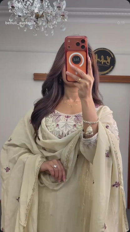 Ivory Kurthi set with Handwork