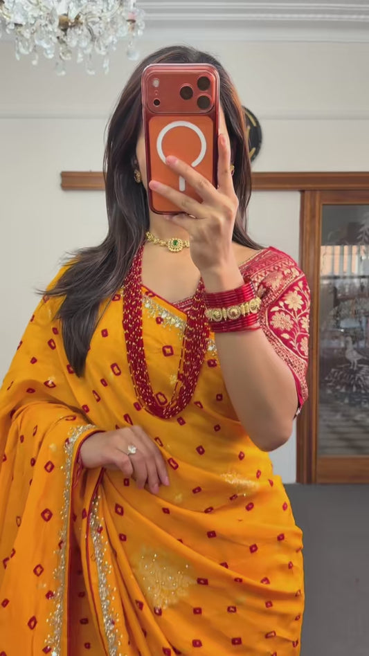 Yellow Saree set - Saree, Blouse and Peticot